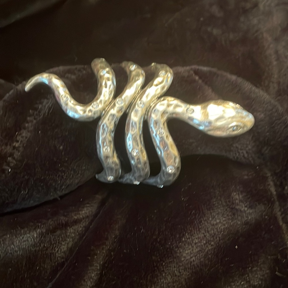 Stamped CN Designer  Silver Toned, Crystal Studded Snake Bracelet